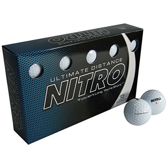 Nitro Long Distance High-Durability Golf Balls (15PK) All Levels Ultimate Distance Titanium Core High Velocity Great Stop & St