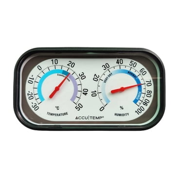 Accutemp Indoor Thermometer with Humidity Meter, Easle Stand, Comfort Zone indicator, Black