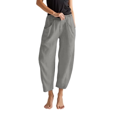 Womens Linen Wide Leg Pants Casual Loose Elastic Waisted Ankle Trousers Barrel Beach Pant Summer Slacks With Pockets Women Yoga Pants Teen Pants Pants Ladies Women's Pants Suits Casual Pant Suits for