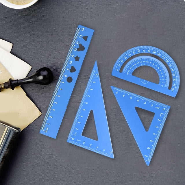 Amzcrzy Aluminum Alloy Four Piece Set Ruler Aluminum Alloy Student Set Of Ruler Multifunctional Drawing Ruler Straight Ruler Triangular Ruler Protractor Four Sets Of Ruler Metal Scale Ruler