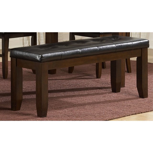 Benzara Wood & Bi-Cast Vinyl 48" Bench With Tufted Seat, Dark Brown