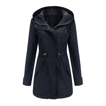 EGNMCR Manteau à Manches Longues pour Femmes, Manteau Décontracté Sans Capuche à Manches Longues & Vestes Manteau de Pluie Uni pour Femmes Vestes d'Extérieur Imperméable à Capuche Coupe-Vent Manteau pour Femmes