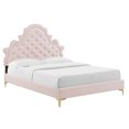 thumbnail image 1 of Fabric Upholstered Queen Size Tufted Bed with Gold Metal Legs Light Pink, 1 of 7