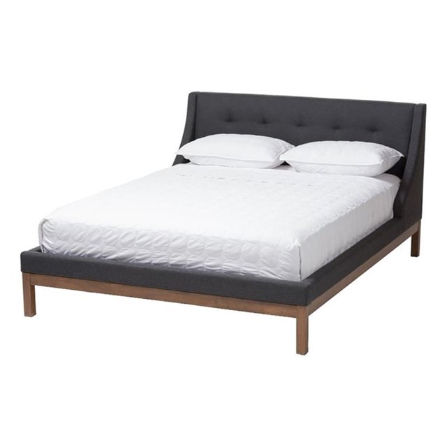 Bowery Hill Lit Plateforme Double Moderne Rembourré en Tissu, Gris Foncé