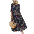 thumbnail image 1 of Robe Longue Maxi Boho Décontractée en Coton et Lin à Manches 3/11 à Fleurs pour Femmes, 1 of 5