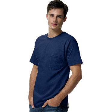 Hanes T-Shirt à Poche pour Hommes Sans Étiquette, 2TG, Marine
