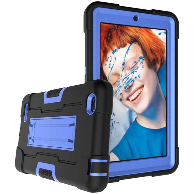 Mignova Étui for Walmart Onn Tablette 7 Pouces en Noir et Bleu, Doté d'Un design Hybride Robuste Antichute et Résistant aux Chocs avec Béquille Intégrée. l'Étui Comprend une structure en Trois Parties avec un Pare-Chocs en Plastique Rigide et une Couche Extérieure en silicone Souple, Offrant une protection contre les Égratignures, la Poussière et les Chutes. Conçu for Walmart Onn Tablette Android 7 Pouces (Modèle : 100005206), Il Offre des Rebords Relevés pour la protection de l'Écran et de l'Appareil Photo, Prise Antidérapante et Couvre-Port pour Prévenir l'Accumulation de Débris.