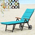 thumbnail image 4 of Topbuy 2PCS Folding Outdoor Rattan Chaise Lounge Chair Cushioned Recliner with Wheels&Turquoise Cushion, 4 of 10