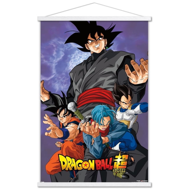 Dragon Ball : Affiche Murale Super - Méchant, 22,375 Po x 34 Po, Représentant Quatre Personnages de l'Anime dans des stances de Combat Dynamiques sur un Fond Violet et Nuageux avec le logo Dragon Ball Super au Bas, Idéale pour Décorer des Pièces à Thème anime Ou des Espaces pour Fans.