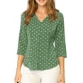 thumbnail image 2 of INSPIRE CHIC Blouse pour Femme Col en V Manches 3/4 Pois Imprimé Cœur Haut à Boutons devant Vert Olive S, 2 of 6