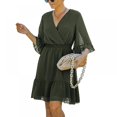 thumbnail image 3 of Women Mini Dress Elastic Waist Ruffles Party Dress Loose Fit Dot Print V Neck Short Sleeve Flowy Dress, 3 of 9