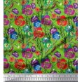 thumbnail image 1 of Soimoi Tissu en Coton Cambrique Feuilles & Coquelicot Floral Imprimé 1 Yard 56 Pouces de Large, 1 of 6