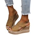 thumbnail image 1 of Kcodviy Ladies Solid Color Hollow Womens Wedge Sandals Out Leather Open Toe Womens Arch Support Sandals Buckle Wedge Heel Sandals, 1 of 7