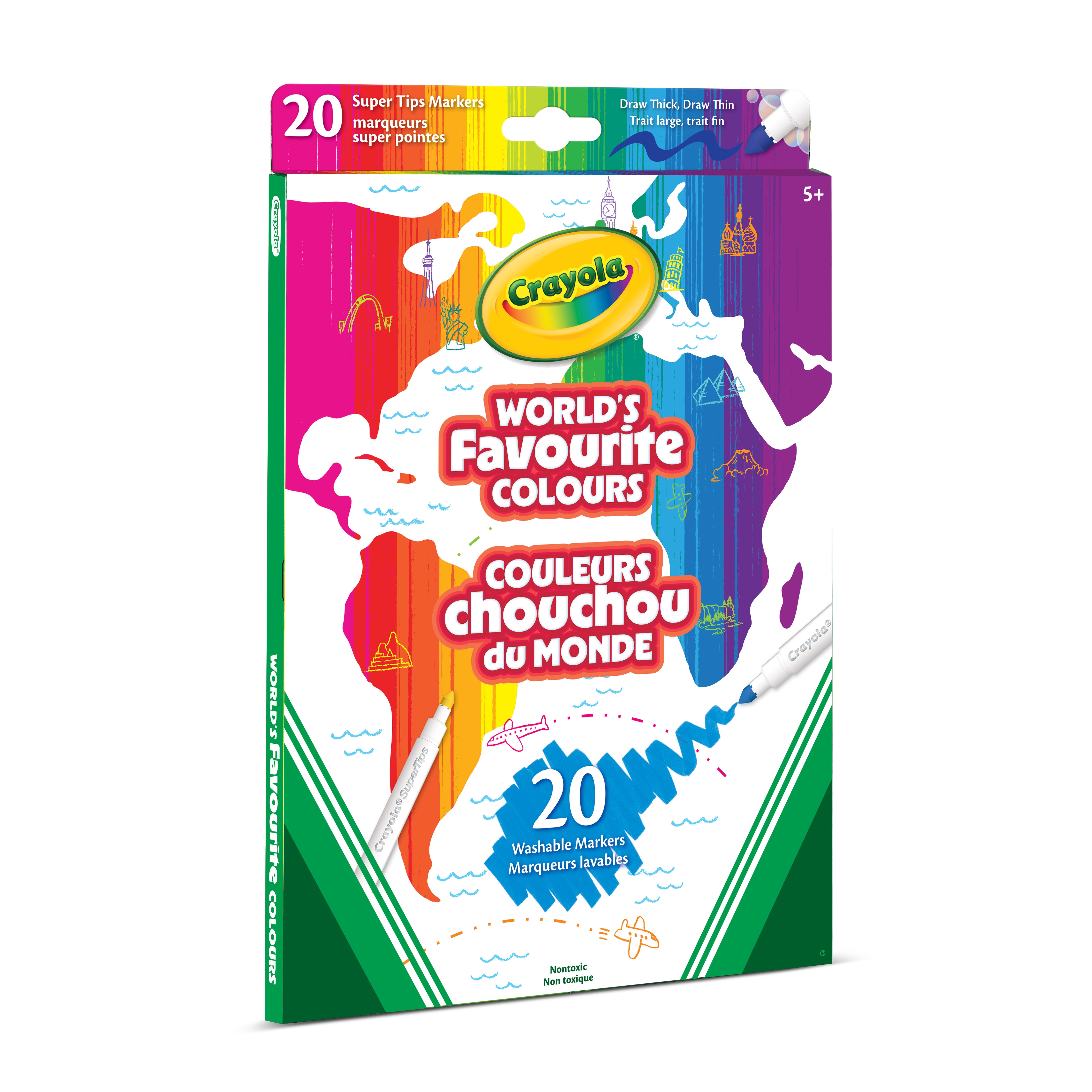 Crayola World's Favourite Colours Super Tips Markers, 20 Count
