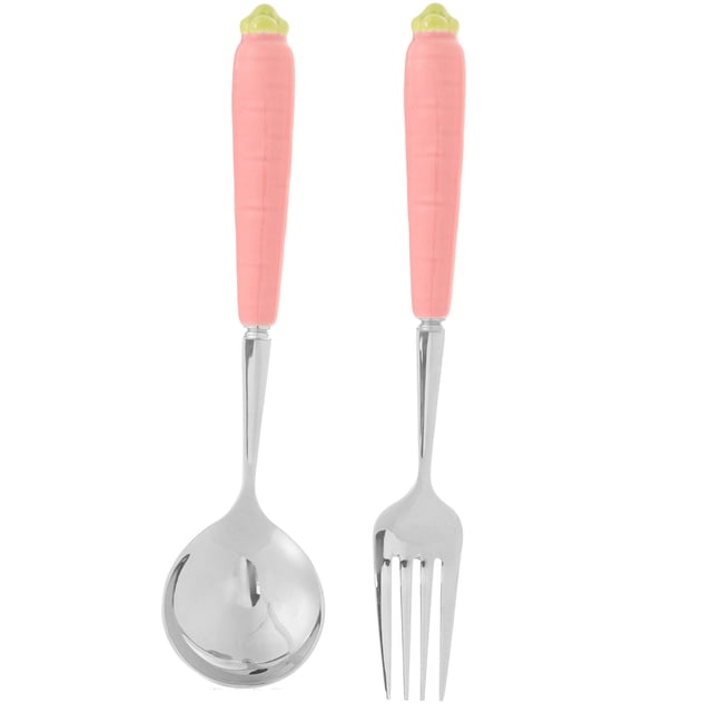 2pcs Easter Themed Children's Flatware Adorable Cartoon Carrot Fork Spoon Cutlery Utensils