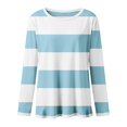 thumbnail image 5 of ManxiVoo T-Shirt à Manches Longues à Rayures Imprimées pour Femme Col Ras du Cou Confortable d'Automne T-Shirt Graphique Blouse Légère Taille TTTG Bleu Pâle, 5 of 5