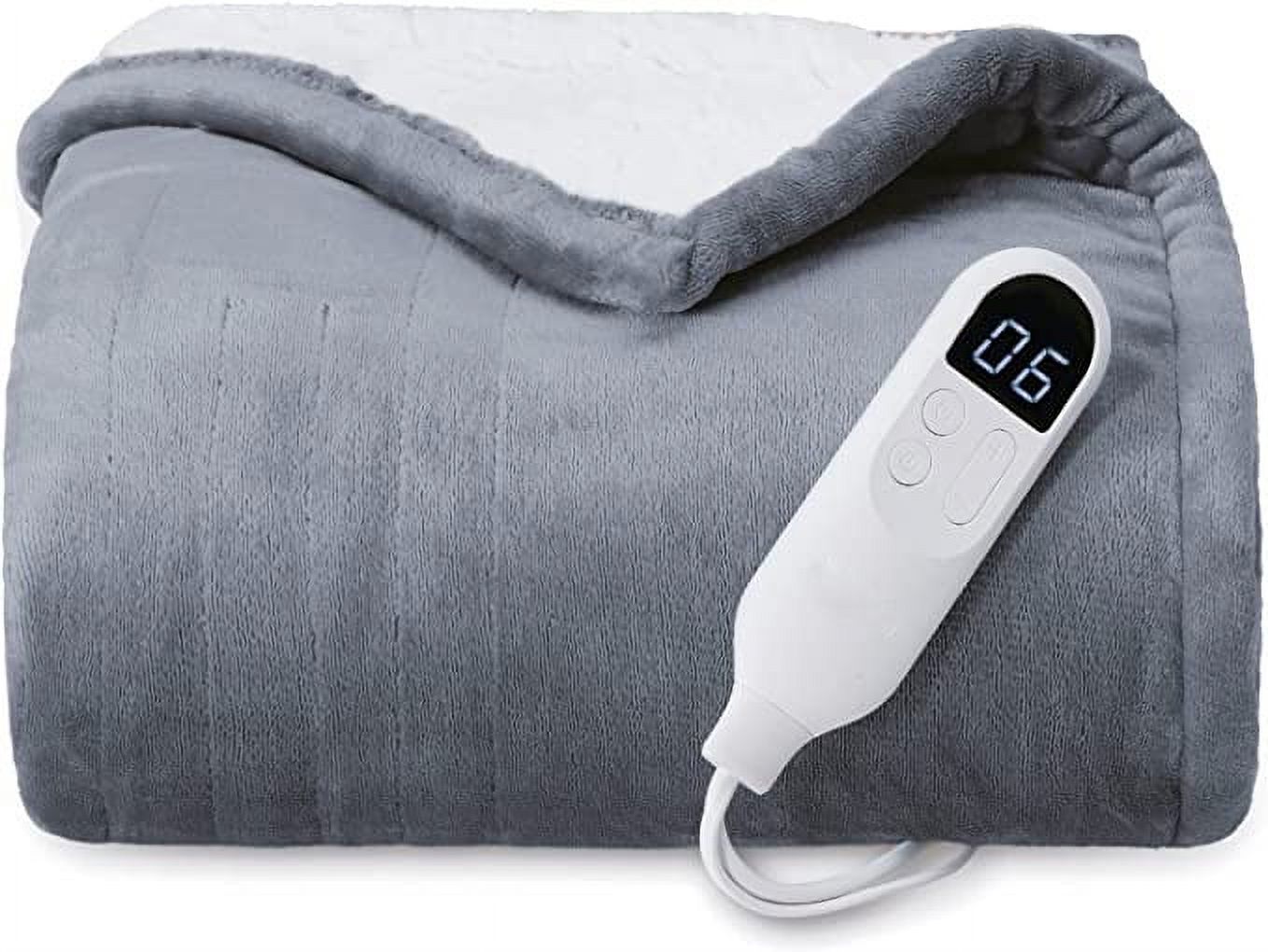 Jinsinto Heated Blanket Electric Throw - Soft Fleece Electric Blanket, 6 Heat Settings Heating Blanket with 4 Time Settings, 3hrs Timer Auto Shut Off (Grey)