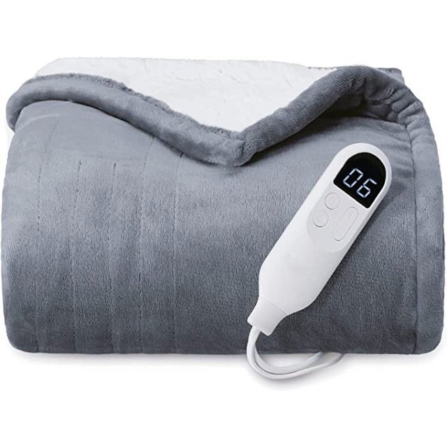 Jinsinto Heated Blanket Electric Throw - Soft Fleece Electric Blanket, 6 Heat Settings Heating Blanket with 4 Time Settings, 3hrs Timer Auto Shut Off (Grey)