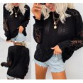 thumbnail image 4 of Mrat Fall Sweaters pour Femmes 2024 Mode Décontractée Couleur Unie Manches Longues Col Rond Froncé Blouse Chandail Tops Grande Taille Pulls pour Femmes Automne P-43 Noir P, 4 of 6
