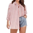 thumbnail image 1 of TIMIFIS Chemises à Manches Longues pour Femmes Grande Taille Chemise à Rayures Boutonnée Automne Décontractée Col Rabattu avec Manches Ajustables Hauts, 1 of 8