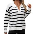 thumbnail image 2 of RXIRUCGD Chandail Ample à Fermeture Éclair pour Femme, Tissé, à Rayures, Patchwork, Semi-Col Roulé, Manches Longues, Col à Revers, Haut/chemise, Blanc, Taille : L, 2 of 8