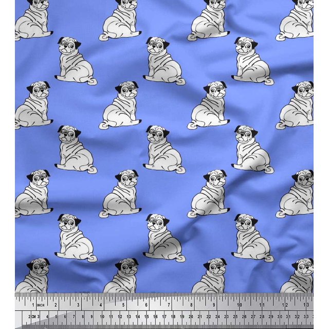 Soimoi Rayon Fabric Pug Dog Fabric Prints by Yard 56 Inch Wide