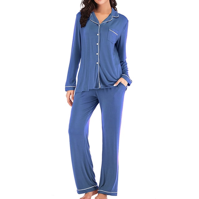 LSLJS Pyjama à Simple Boutonnage pour Femme Automne Hiver à Manches Longues Pantalon de Pyjama Ensemble de Tenue d'Intérieur, Peignoirs Cadeaux pour Femmes