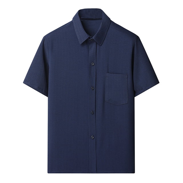 SROBPTY Haut d'Été pour Homme, Chemises à Manches Courtes pour Hommes, Mode Homme Confortable Uni à Manches Courtes Col Rabattu Régulier Décontracté Bleu Marine, TTTG