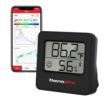 ThermoPro TP357W Hygromètre Numérique Thermomètre Intérieur de 260 Pi, Thermomètre Bluetooth Compteur d'Humidité avec Application Intelligente, Thermomètre de Pièce Jauge d'Humidité avec Capteur de Température et d'Humidité