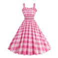 thumbnail image 1 of Women Dress Princess Style A-line Big Hem Shirring Ruffle Color Matching Tight Elastic Waist Sleeveless Christmas Party Prom Dress, 1 of 9