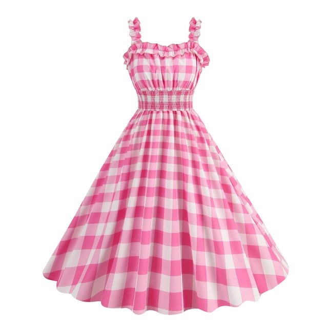 Women Dress Princess Style A-line Big Hem Shirring Ruffle Color Matching Tight Elastic Waist Sleeveless Christmas Party Prom Dress