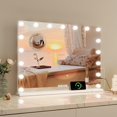 thumbnail image 1 of YUSAZENS Tabletop LED Makeup Mirror, 24x22 Inch Vanity Mirror with 15 LED Bulbs, 3X Magnifier Bluetooth Speaker USB Type C Charging Wall Mount White, 1 of 9