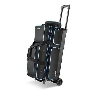 VEVOR 3 Ball Bowling Bag with Wheels Double Roller Bowling Bag with Shoe Compartment