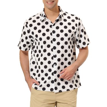 INSPIRE CHIC Chemise à Pois d'Été pour Homme pour la Rentrée, Boutonnée, Manches Courtes, Motif, Chemises TG Blanc