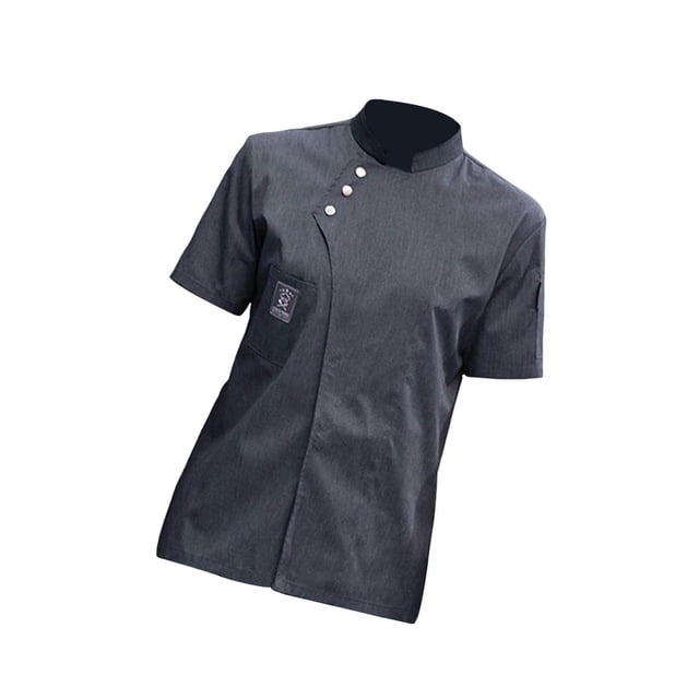 Chef Jacket Short Sleeve Cooking Clothes Simple Chef Kitchen Hotel Pub Waiter Coat for Restaurant Gray M