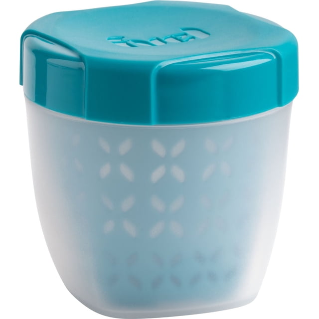 Trudeau Maison Contenant à Fruits pour Carburant avec Couvercle turquoise Étanche et base Blanche Translucide, Doté d'Un Panier Perforé pour Rincer et Égoutter les Fruits, Comprend des Mesures pour le Contrôle des Portions, Convient pour Ranger des Baies, une Salade de Fruits Ou des Collations.