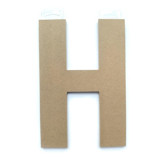 Lerman decor's wood letter H made from unfinished MDF, 9 inches tall, shown front-facing on a white background, ideal for wood crafting, party decorations, or personalized home décor projects.