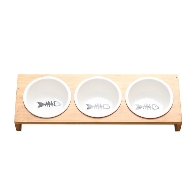 Stylish Elevated Ceramic Pet Bowl Set with Bamboo Stand for Indoor Cats and Small Dogs