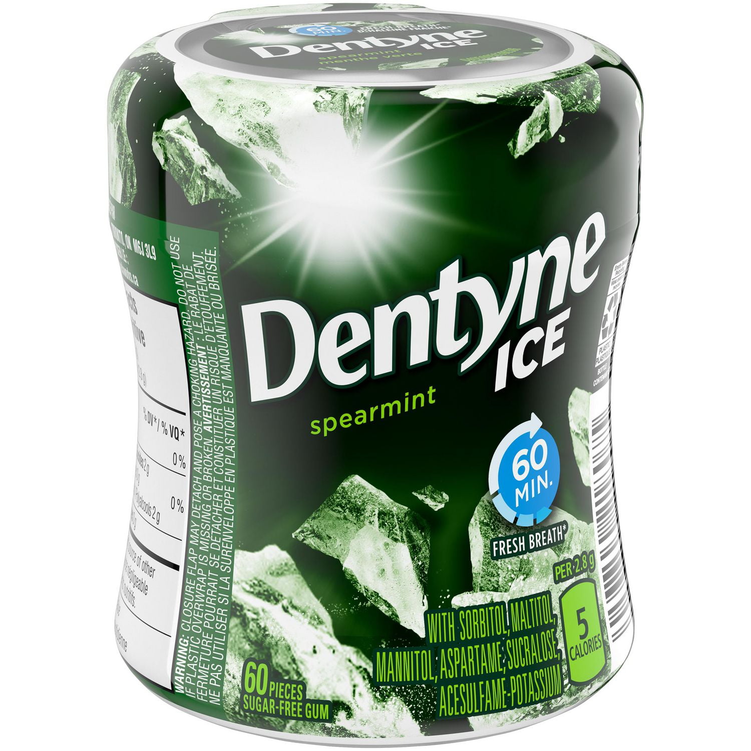 Dentyne Ice Spearmint, Sugar Free Gum, 1 bottle (60 pieces)