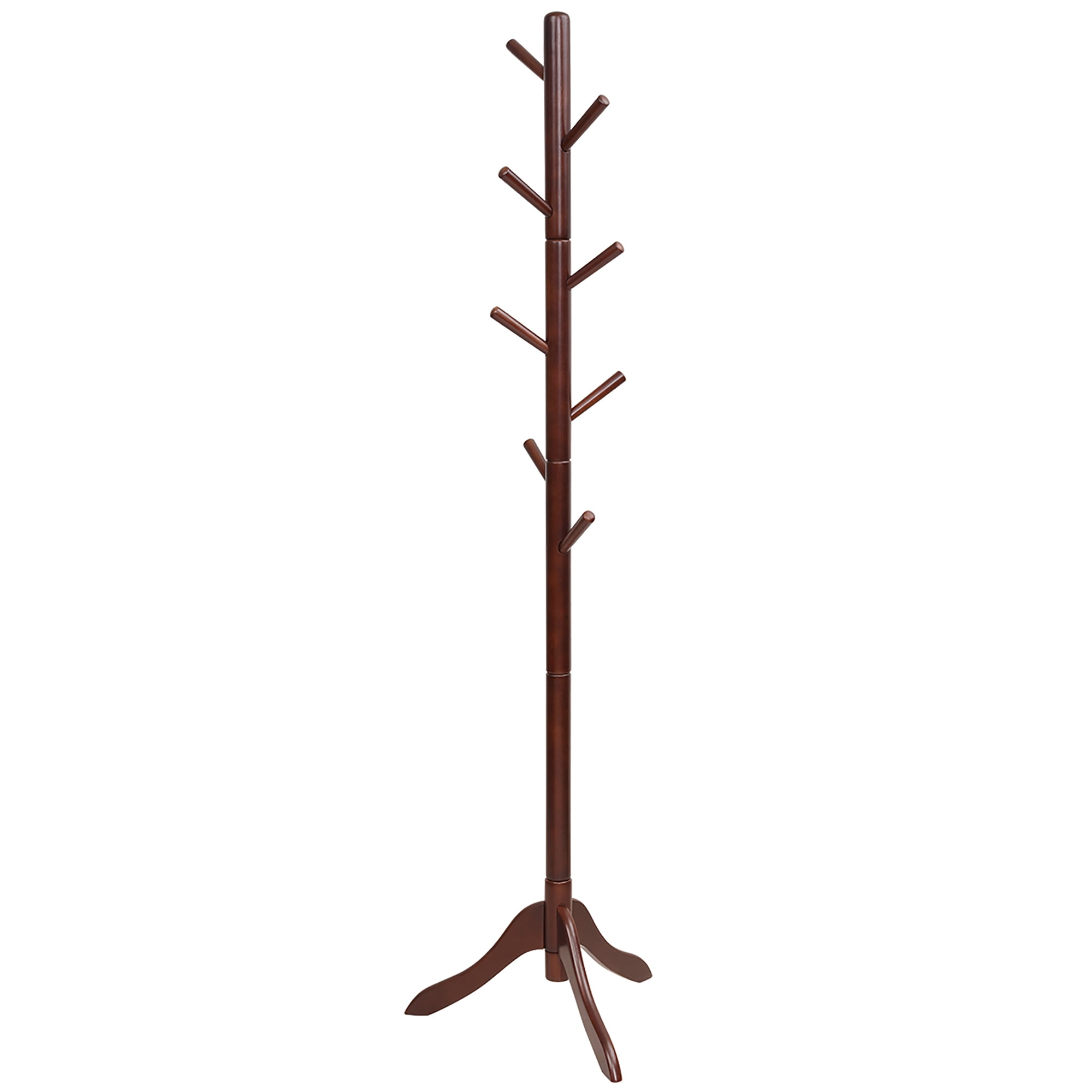 Costway Wooden Coat Rack Stand Entryway Hall Tree 2 Adjustable Height w/ 8 Hooks Brown