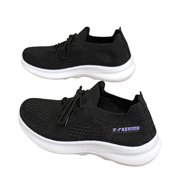 AUDeals Women's Walking Sneakers, Lightweight Lace Up Shoes with Breathable Comfort for Running and Gym (Black, 7.5)