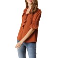 thumbnail image 4 of INSPIRE CHIC Blouse en Mousseline Semi-Transparente pour Femme à Volants, Col en V, Manches Bouffantes au Coude, S Brun Rouge, 4 of 8