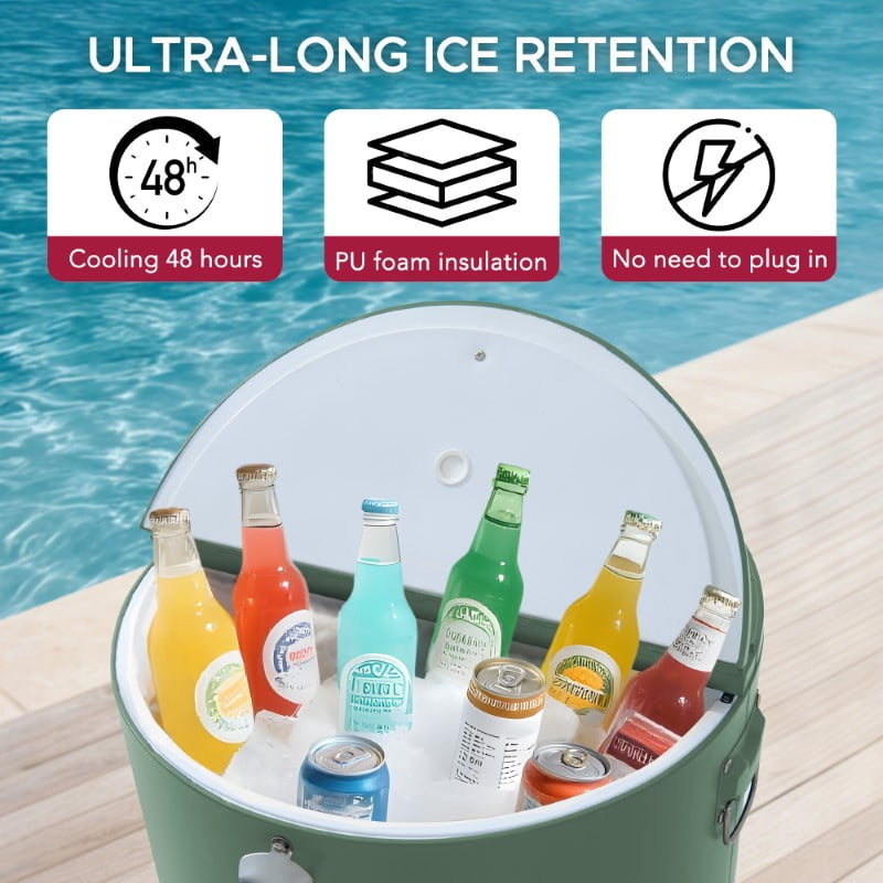 Sunjoy Rooling Ice Chest Cooler Cart 60 Quart, Portable Patio Party Bar Drink Cooler Cart, Beverage Bar with Bottle Opener and Shelf