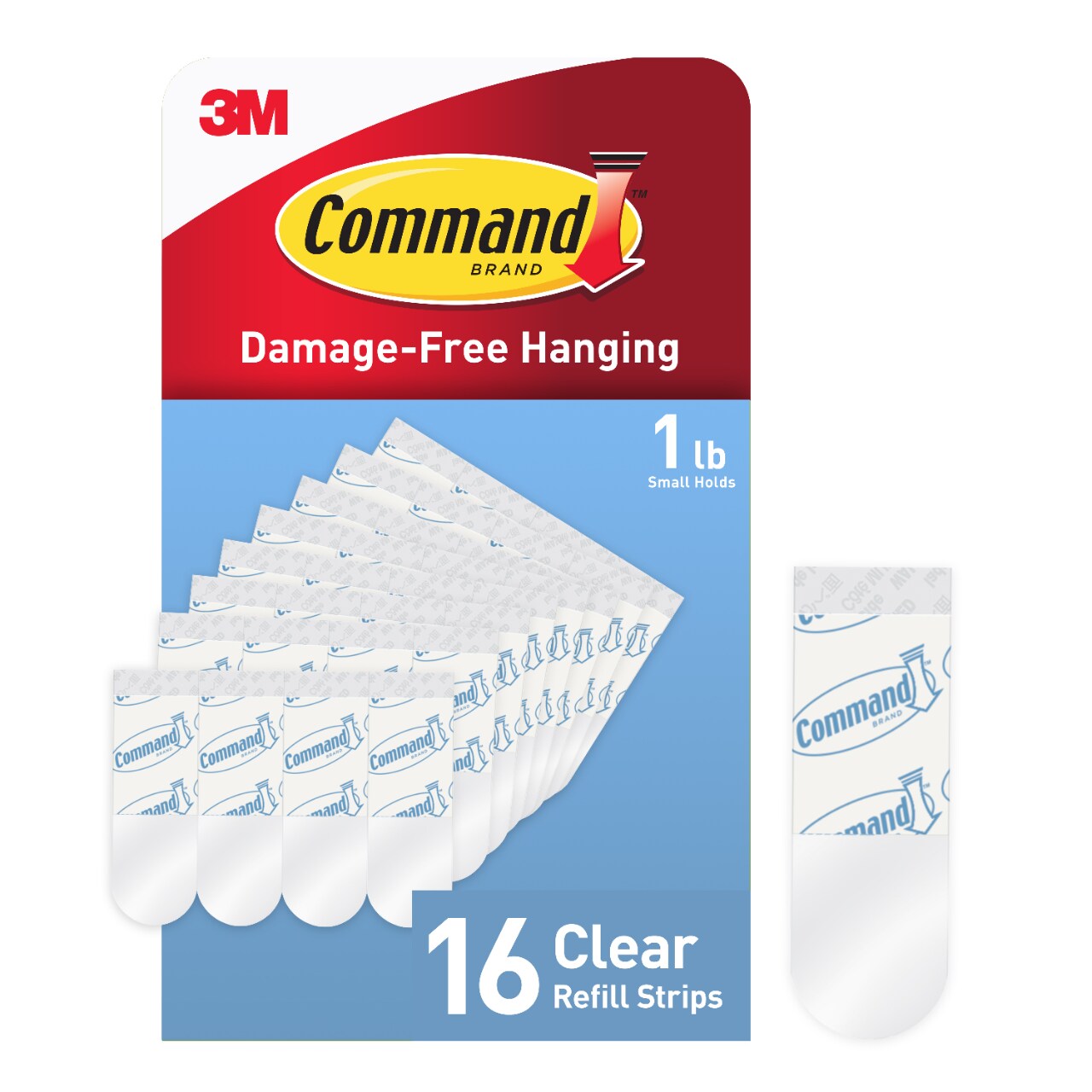 Command Small Clear Refill Strips for Command Clear Small Indoor Hooks, 16 Strips