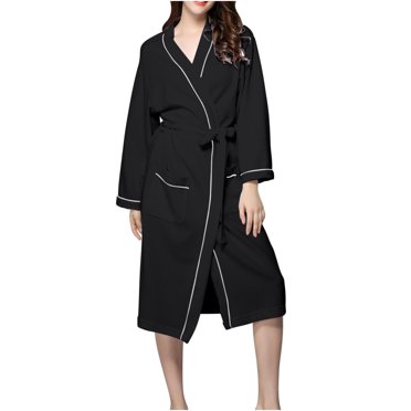 AherBiu Peignoirs pour Femmes Longueur Genou Manches Longues Taille Ceinturée Pyjamas Confortables Robes de Nuit Vêtements de Nuit