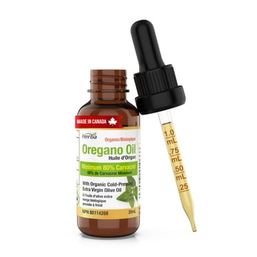 Herba Gouttes d'Huile d'Origan Biologique - 30 ml (1 fl oz) / Gouttes Liquides d'Huile Sauvage Biologique d'Origan