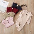 thumbnail image 3 of Infant Kids Baby Girl Boy Solid Color Long Ruffle Sleeve O-Neck Ribbed Jumpsuit Navy Blue 9-12 Months, 3 of 7