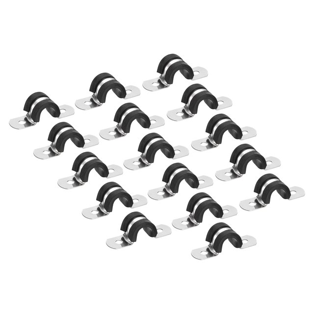 Unique Bargains 30Pack 3/8' Cable Clamp U Shape Stainless Steel Rubber Cushioned Pipe Strap