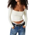thumbnail image 2 of Fortune Women Square Neck Long Sleeve Top Basic Slim Fit T-Shirts Solid Crop Top, 2 of 7