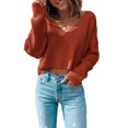 thumbnail image 1 of RKSTN Sweaters for Women Solid Color Casual Long-Sleeved V-neck Pullover Sweater Fall Sweaters, 1 of 4